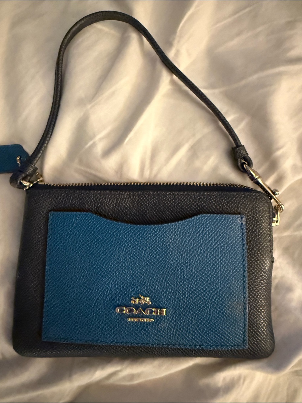 Coach Two-Tone Navy and Teal Leather Wristlet